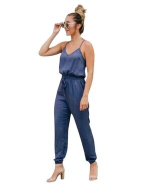 JC & JQ Jeans Chambray Denim Dark Wash Jogger Jumpsuit Size Medium